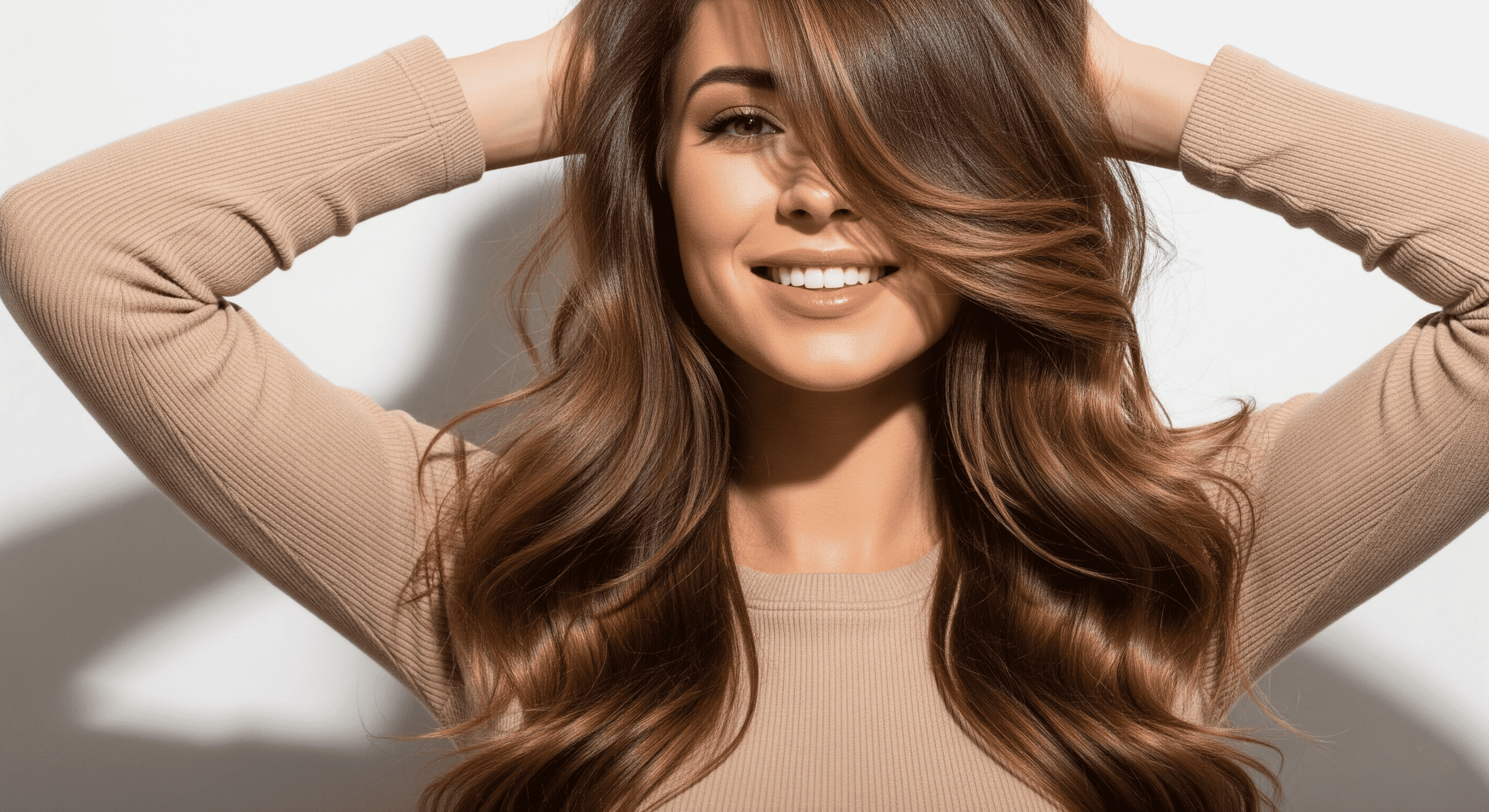 زنی با موهای شاداب و تمیز که راز کنترل موی چرب را می‌داند